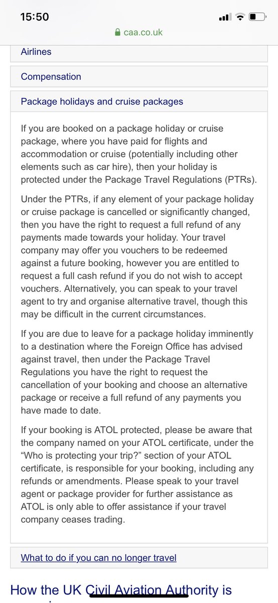 1/  #refund advice if you’ve booked a Package Holiday and your travel company won’t issue a full cash refund.This applies if you were given an ATOL certificate when you booked and taken from ATOL’s website https://www.caa.co.uk/COVID-19/ 