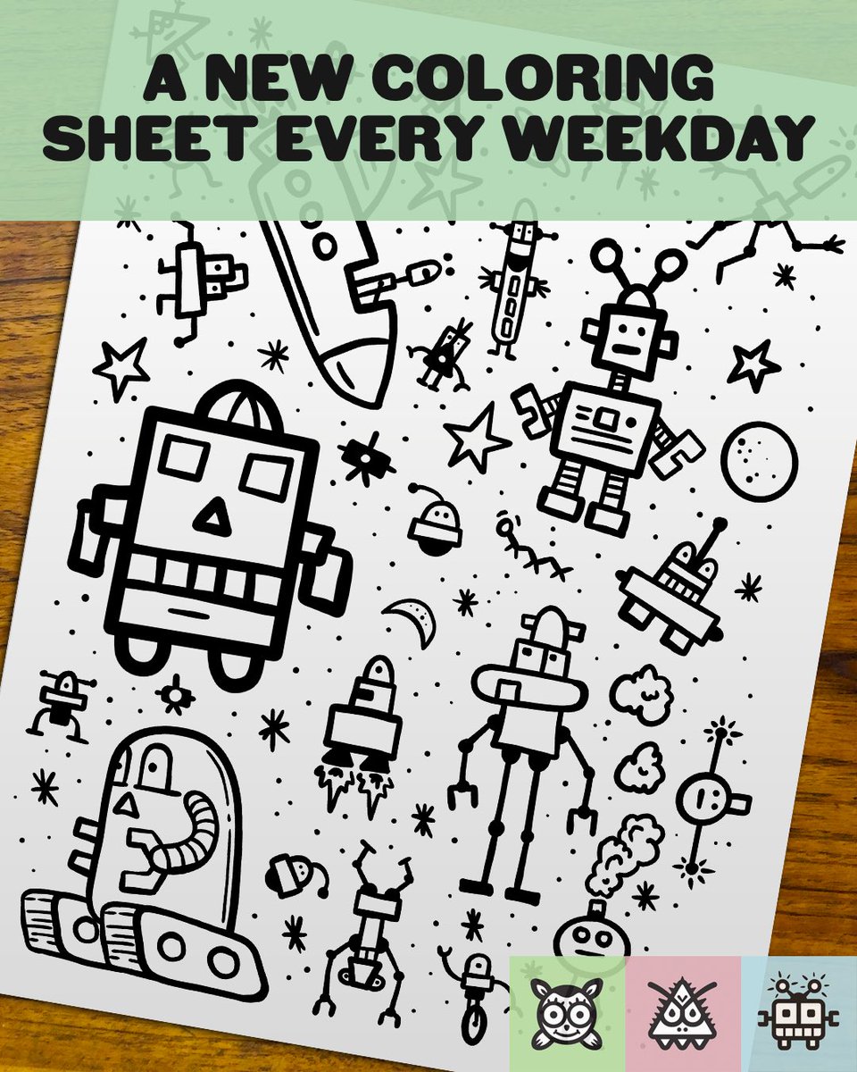 Ani_Mon_Bot's tweet photo. A new #creaturecoloring sheet is a available. It’s a robot collage! 
-
Download: https://t.co/qgiXt1nEhn
-
#illustration #illustrator #kidlitart #kidlitillustration #kidlit #kidlitartist #childrensbooks #childrensbookillustration #childrenbookillustrator #kidlitquarantine https://t.co/3gpx8woqf8