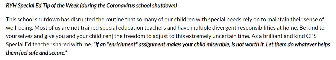 In every newsletter we have Special Education news. We are hosting a weekly Sped Parents Community Circle call. And here's our Special Education Tip of the Week Coronavirus edition.  @FaheyHughes