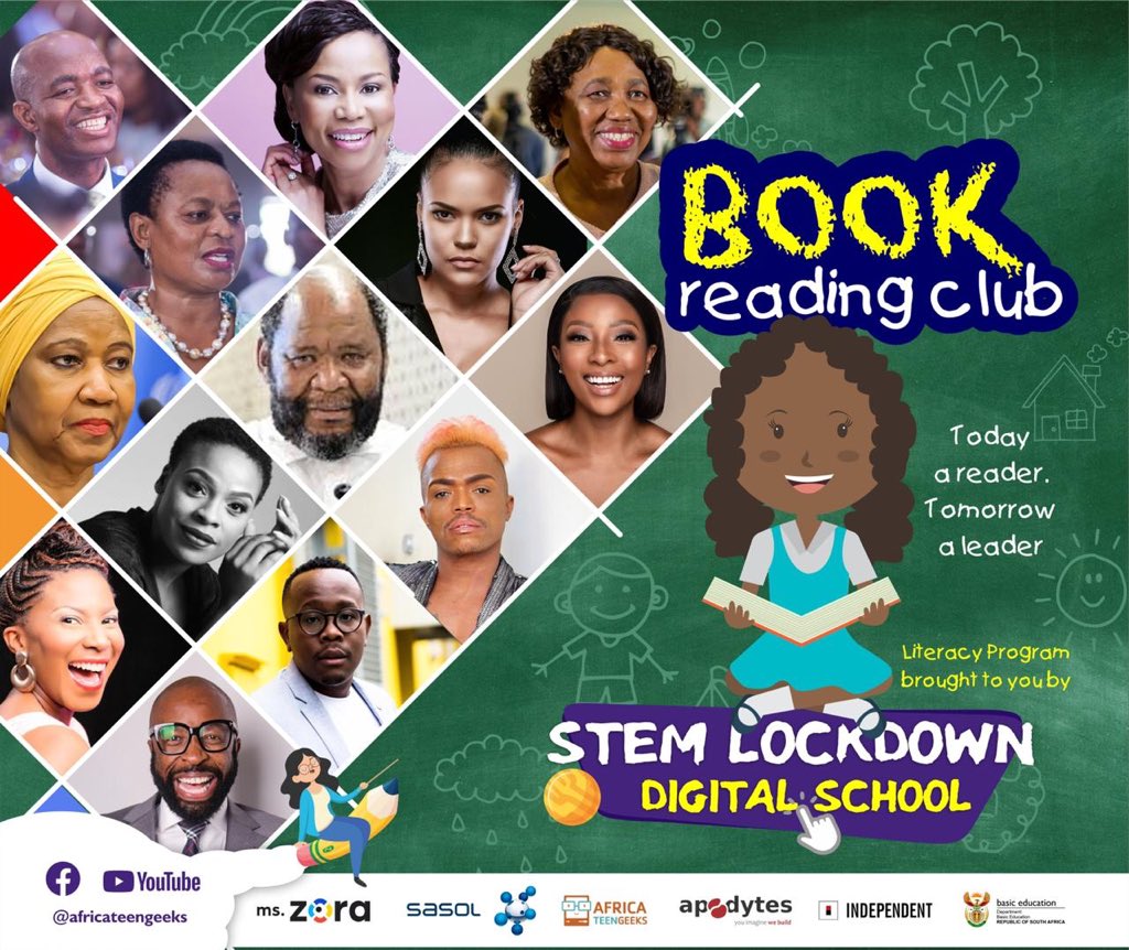 africateengeeks's tweet photo. Join our awesome readers who’ll be reading for the kids in English and indigenous languages; stay on all @africateengeeks social media pages for daily updates and virtual classroom schedule. 

#STEMChampions #LockdowneSchool 
@SasolSA 
@DBE_SA 
@AiZora https://t.co/qpWef0rwpd
