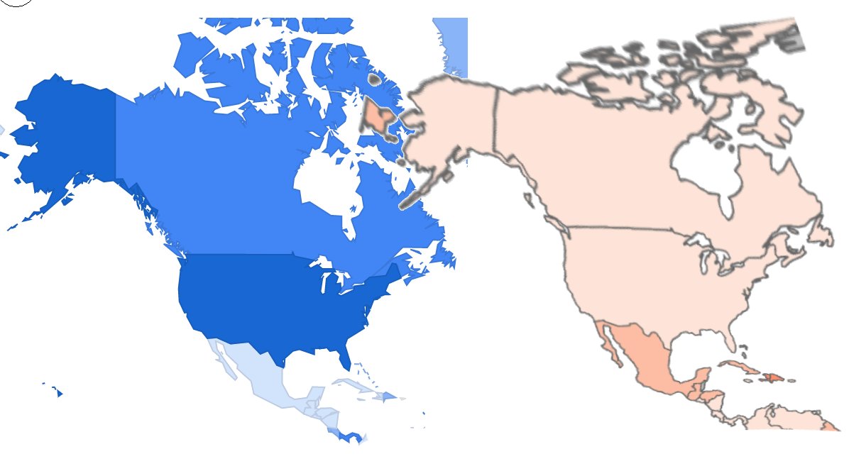 Now let's move to North America. You can once again see that there's a strong correlation. Number of Covid cases high in USA, low in Mexico and other countries below it, then we reach Panama and high Covid cases, while TB cases are present in the opposite order