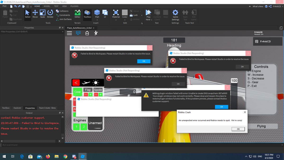 an unexpected error has occurred roblox studio