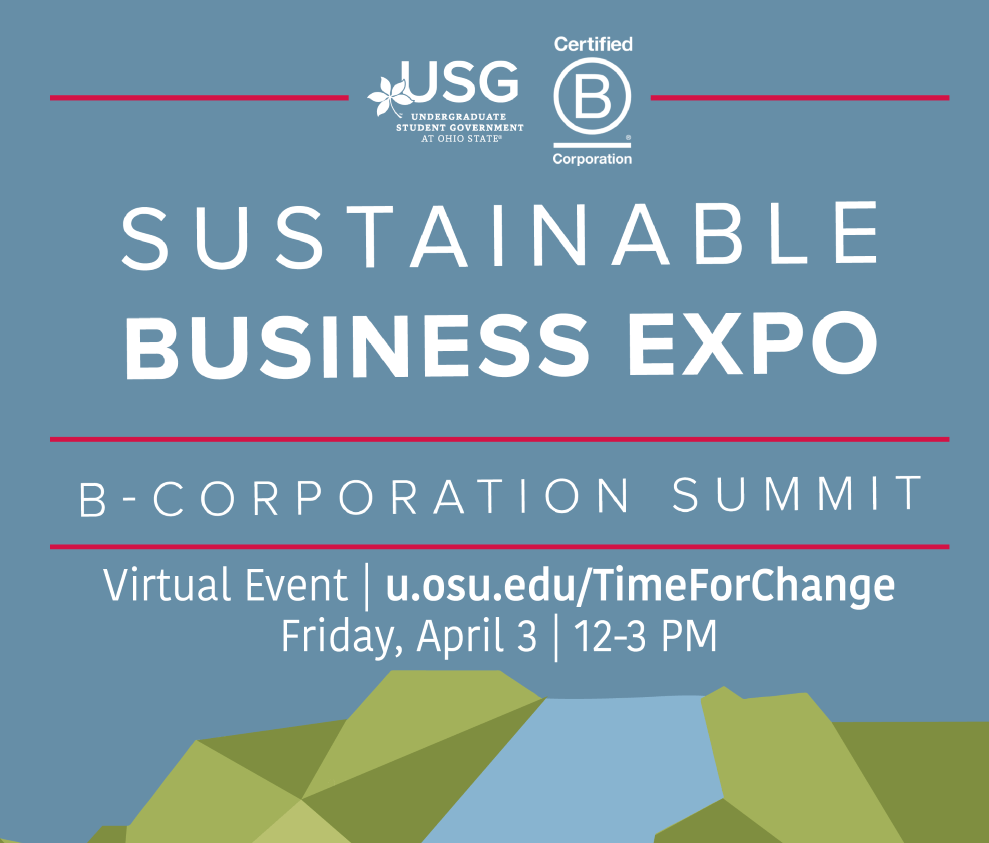 OhioStSustain's tweet photo. Interested in thinking about #sustainability in #business & #fashion? Tune into #TimeForChangeWeek to learn more about triple bottom line and join the Sustainable Business Expo from 12-3 p.m.! https://t.co/88lABI8D9x https://t.co/frCFg5cmqJ