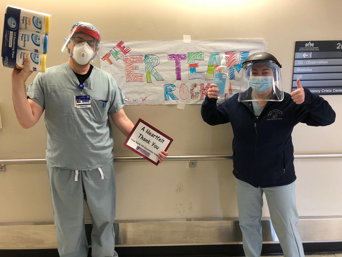 rochcommschools's tweet photo. Classroom donations are serving an incredibly important need in our community! North Hill staff and PTA volunteers distributed supplies to Detroit Receiving Hospital, Veterans Hospital, and Troy Beaumont. Thank you, health care heroes! #RCSCountOnMe https://t.co/PJV2NAPn19