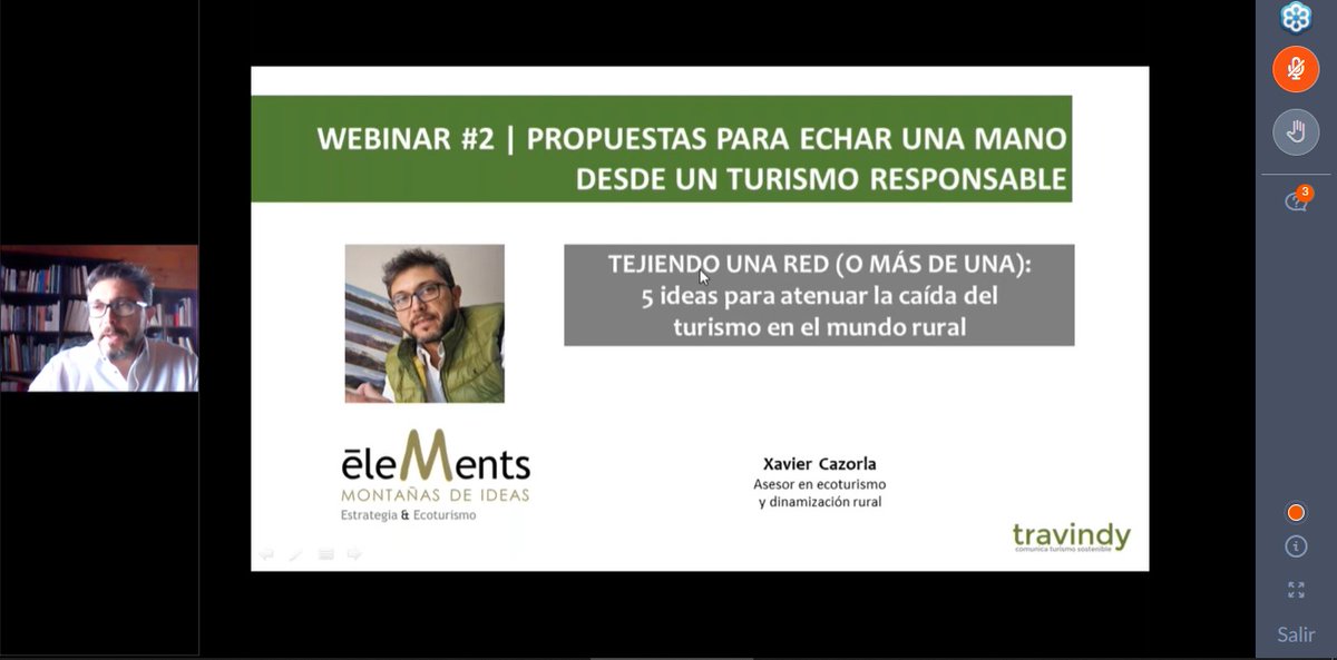 Muchas gracias <a href="/XavierCazorla/">Xavier Cazorla</a> por compartir esas 5 ideas para atenuar la caída del turismo en el mundo rural 👏 ¡Un ponencia muy enriquecedora!