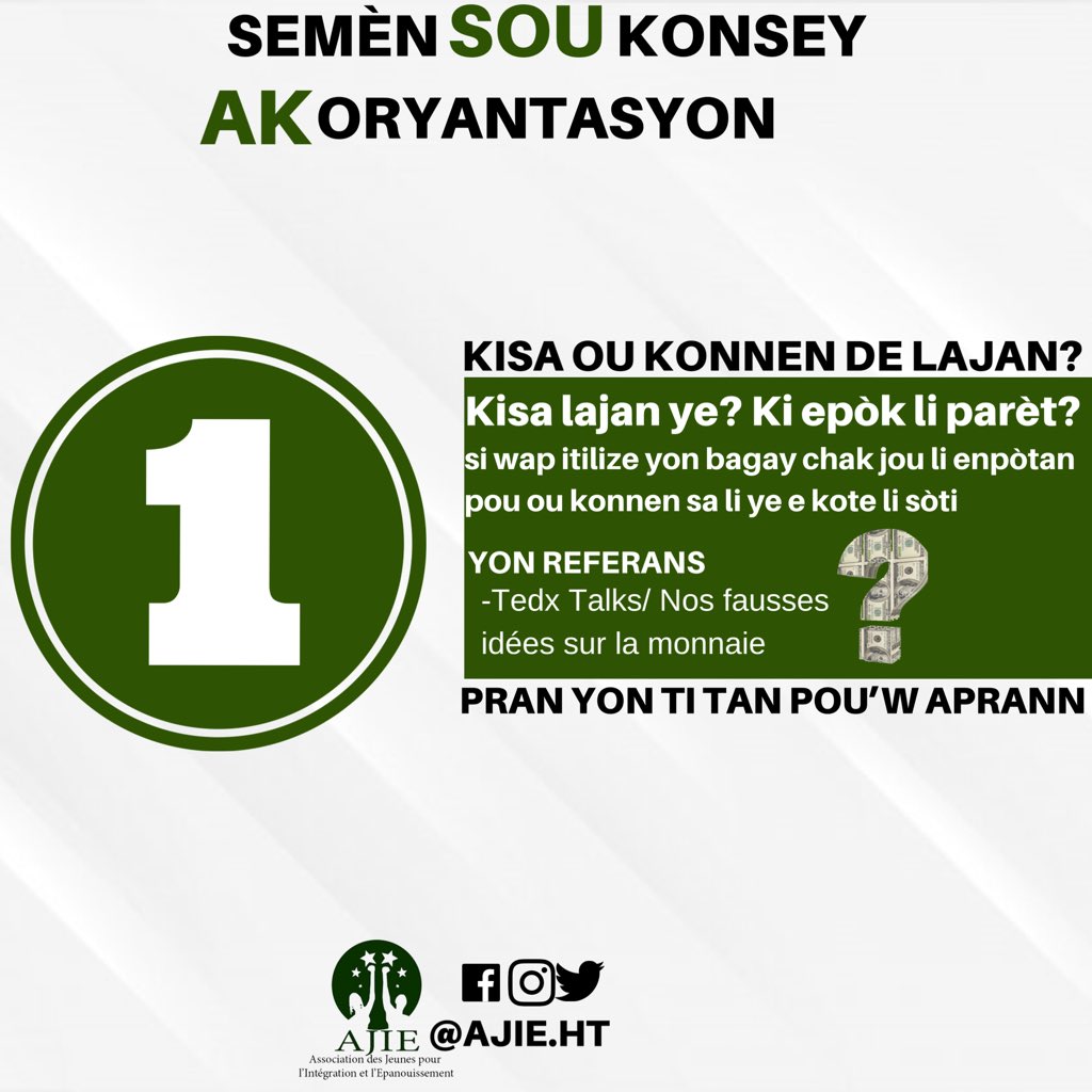 AJIEHAITI's tweet photo. Men kèk referans liv ak videyo pou ou gen konesans sou sijè sila a.
1- https://t.co/S8aKeztsv8
2- https://t.co/ZE5ugFKwx2
3- https://t.co/T8fBmdahzJ
4-https://t.co/WwxkGq40ok

Bon lajounen👍🏻
#AJIEHT
#SemenSouKonseyAkOryantasyon
#PranYonTiTanPouOuAprann
#LibereLespriOu https://t.co/vtgklNGNco