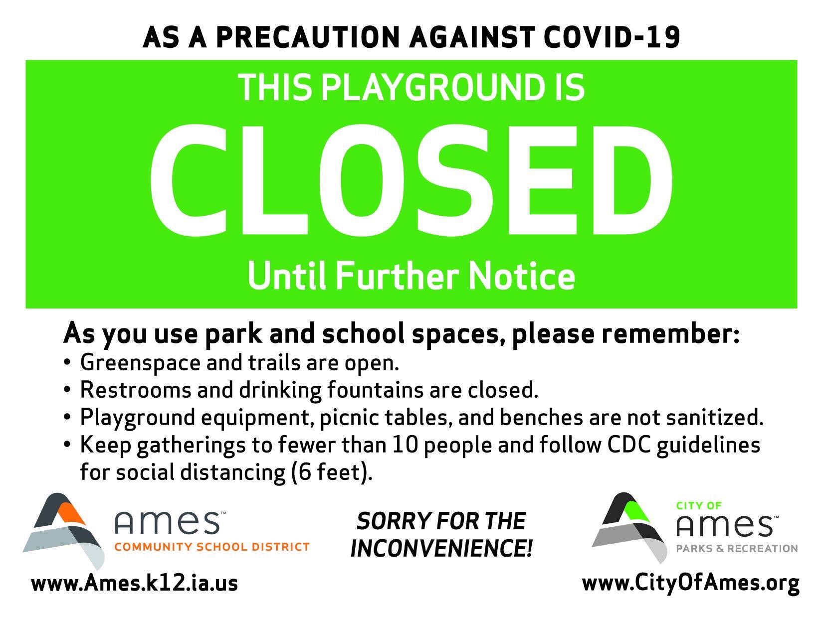 City Of Ames On Twitter Ames Parks And Recreation Department Working In Collaboration With The Ames Community School District Will Begin Closing Playgrounds At Local Parks And Schools Beginning Today Due To
