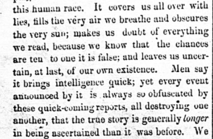 mattrgriffin's tweet photo. A critique of the electric telegraph in 1863... Or is it social media in 2020? #FakeNews https://t.co/Qm4vGhFiYw