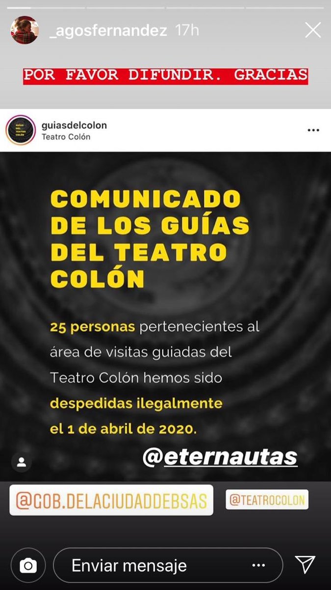 yaniapreda's tweet photo. 25 guías del Teatro Colon despedidos ilegalmente! Ayúdalos con un RT. https://t.co/iHWtxglLSE