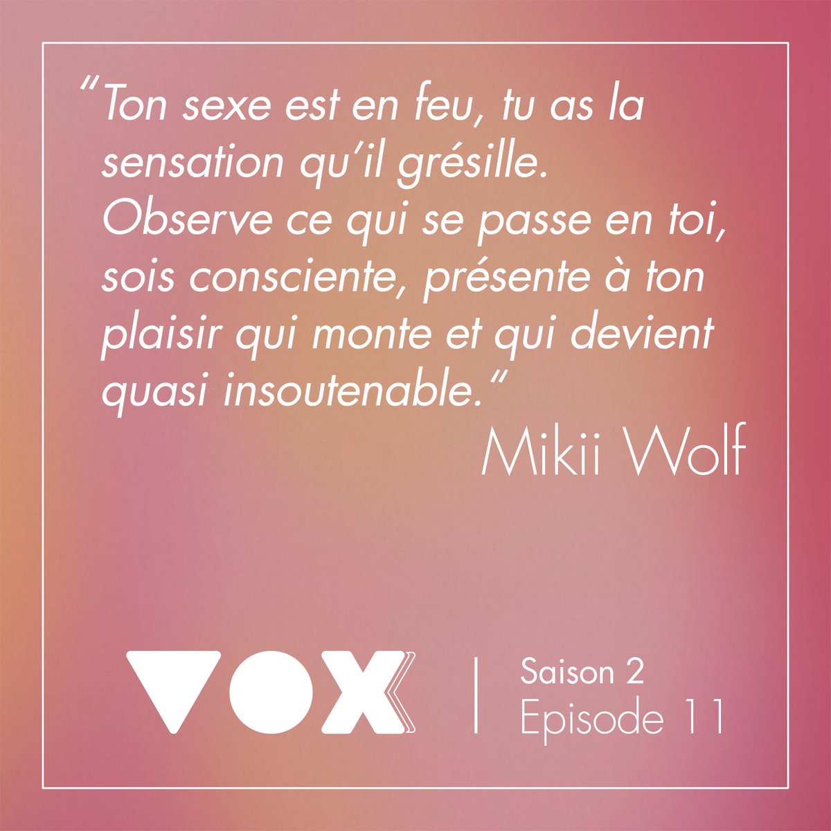 Méditation sensorielle 🧘🏼‍♀️
voxxx.org
Épisode écrit et interprété par Mikii Wolf, réalisé par @Olympe_De_G, monté et mixé par <a href="/melia_rog/">Mélia ROGER</a>, produit par <a href="/karl_kunt/">Karl Kunt</a>.