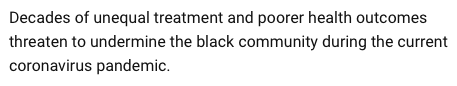 RMilesMD's tweet photo. Rumor, #Disparity and Distrust: Why #BlackAmericans Face an Uphill Battle Against #COVID19
https://t.co/GYfVxgI0iq https://t.co/i5e39vNZzG