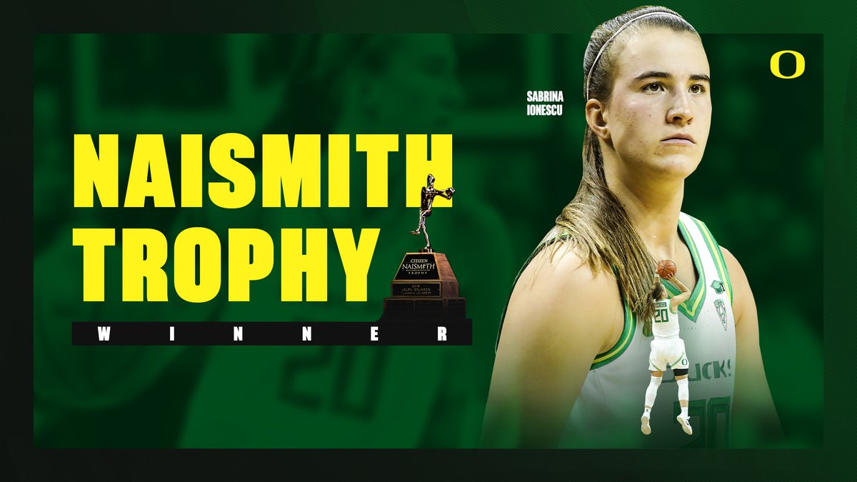 OregonWBB's tweet photo. The 🐐 keeps making history.

Sabrina Ionescu is the first Oregon player ever to win the Citizen Naismith Trophy, her FIFTH national player of the year award! 👑

#GoDucks | @sabrina_i20 https://t.co/Me9fsafYoM