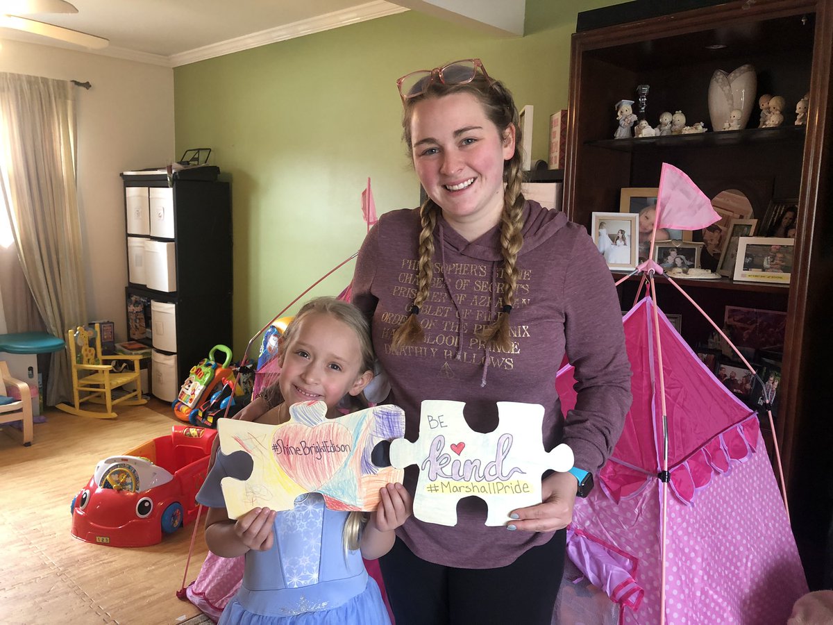 Thanks to my niece Savannah for helping me make some awesome Autism Awareness puzzle pieces! #shinebrightedison #MarshallPride #AutismAwareness