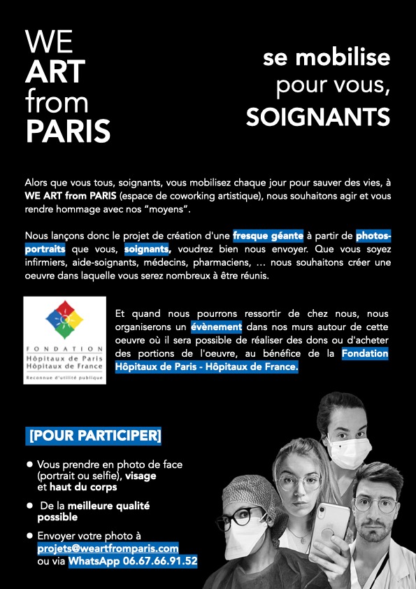 Notre projet de création d'une fresque géante en hommage aux soignants et à leur action
À partager et transmettre à toutes les blouses blanches ! 
#COVID19 #COVIDー19
 #MerciAuxSoignants #creation #artwork #restezalamaison #SOLIDARITE