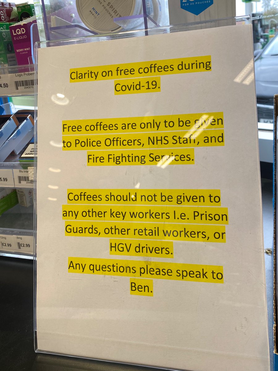 Busadada's tweet photo. I went to the, M&amp;S BP garage 1.5 miles from HMP Gartree and saw notice below. Disappointed not angry. 
Prison Officers not Guards  please! And whilst we may not deserve your free drinks we deserve some respect and appreciation for what we do! https://t.co/yiFiQOyGZi