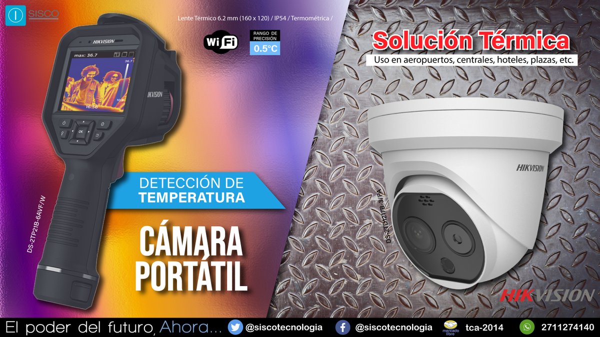 ¡Todo en sistemas de Emergencia y Seguridad!🙌👁‍🗨 #Sisco tiene para ti: Cámaras térmicas, para el cuidado de cada uno de los usuarios 🕵‍♂👨‍🔬 -Detección de temperatura 🔴 Marca: HIKVISION Tel. 71 2 96 69