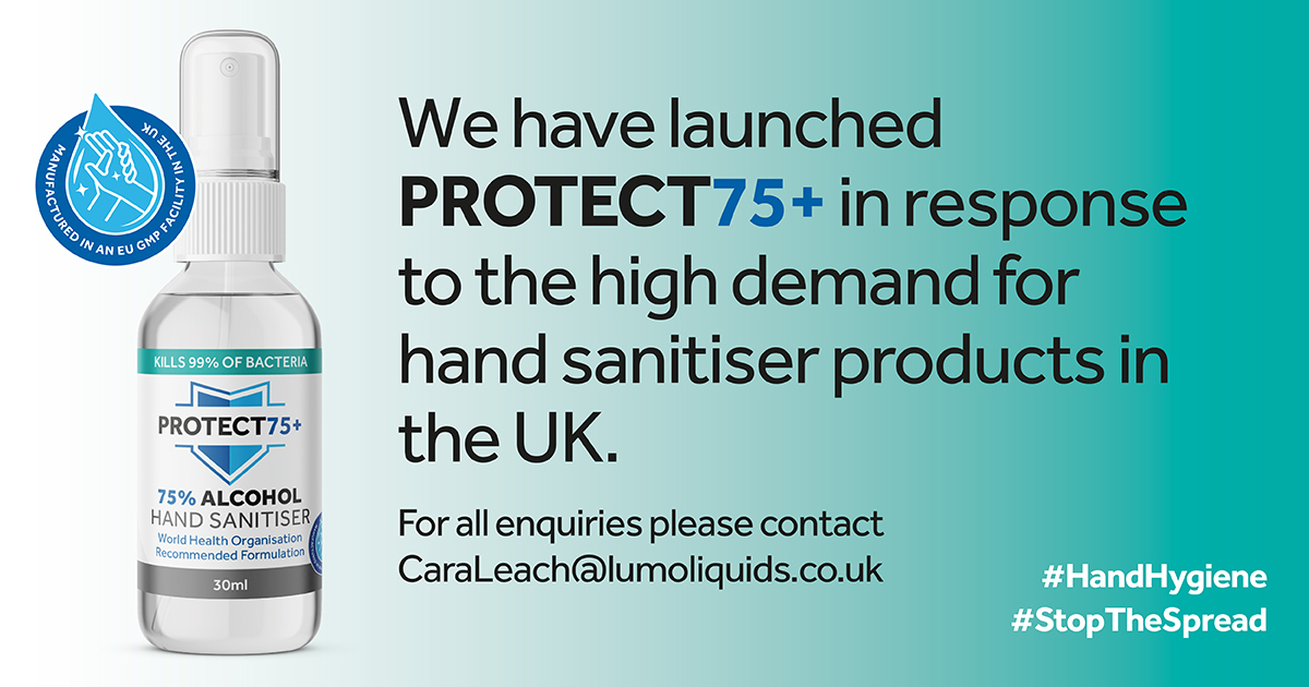 Today we are delighted to launch 'Protect 75+' Hand Sanitiser (made as per the WHO guidelines) in response to the shortage of hand sanitisers #covid19 #CoronavirusPandemic  #stopthespread #strongertogether #NHS #manufacturing #handsanitiser #washyourhands #staysafe #WHO