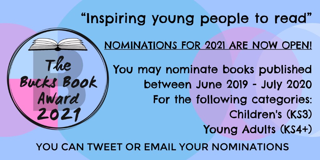 bucksbookaward's tweet image. We are now taking nominations for the 2021 BBA! This year we are excited to announce that we are extending the awards to include KS4!

Please see our website for options on how you can send us your nominations.
 
bucksbookaward.org.uk
