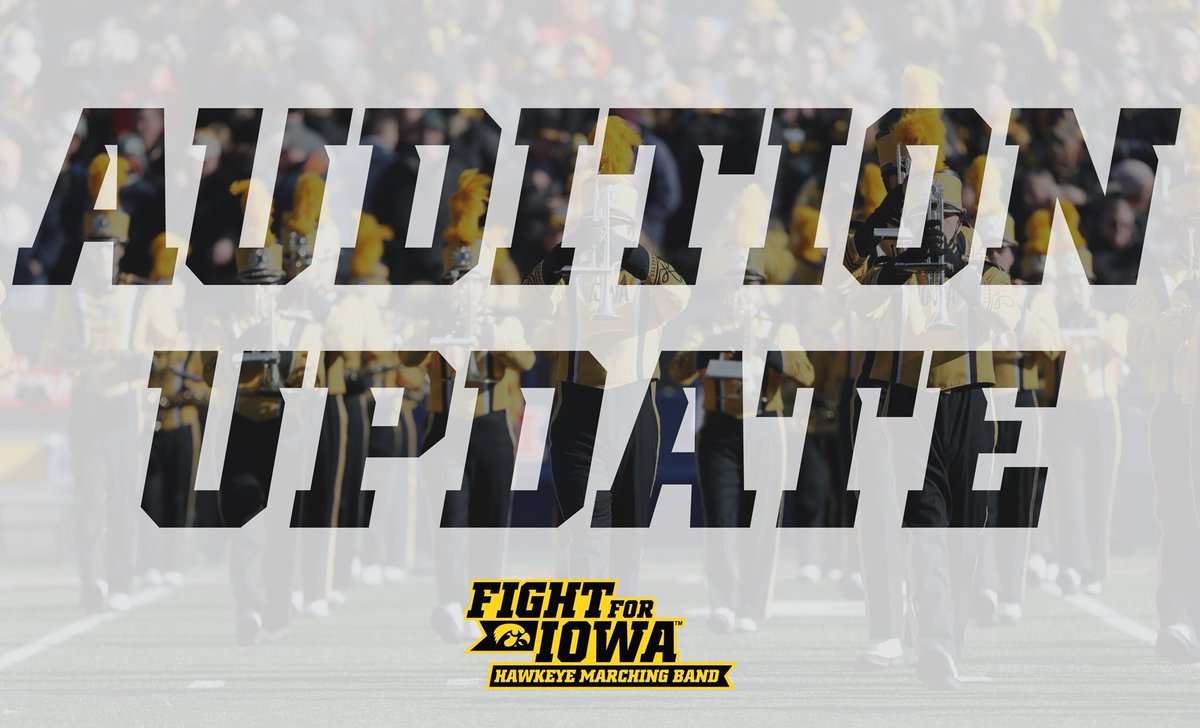 Due to the COVID-19 Pandemic, Hawkeye Marching Band brass + woodwind auditions for the 2020 season will be conducted via video recording submission.

Drumline Clinics will move to a virtual format.

Please see our auditions page for details:

hawkeyemarchingband.uiowa.edu/auditions