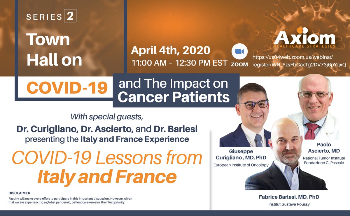 Axiom Healthcare Strategies (@axiomhcs) on Twitter photo Please register here :
us04web.zoom.us/webinar/regist…
<a href="/DrRoyHerbstYale/">Roy Herbst</a> <a href="/HosseinBorghaei/">Hossein Borghaei, DO</a> <a href="/hoperugo/">Hope Rugo</a> <a href="/curijoey/">G Curigliano MD PhD</a> @pascierto @ Please register here :
us04web.zoom.us/webinar/regist…
<a href="/DrRoyHerbstYale/">Roy Herbst</a> <a href="/HosseinBorghaei/">Hossein Borghaei, DO</a> <a href="/hoperugo/">Hope Rugo</a> <a href="/curijoey/">G Curigliano MD PhD</a> @pascierto @