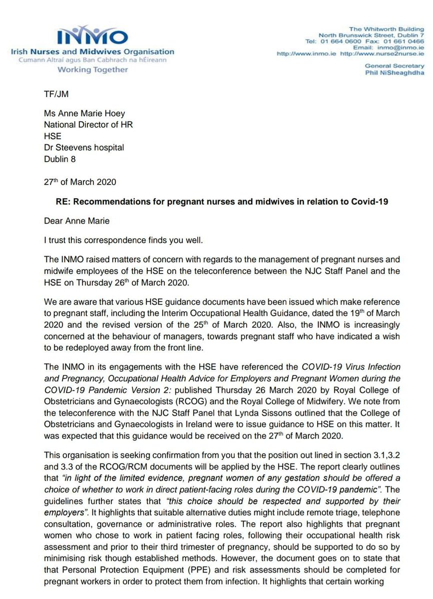 This choice should be respected and supported by their employer and include, for example, offers of homeworking or redeployment to administrative, management or phone-based work.Here's our full letter to the HSE on this. They have not yet agreed to what we've proposed. (4/5)