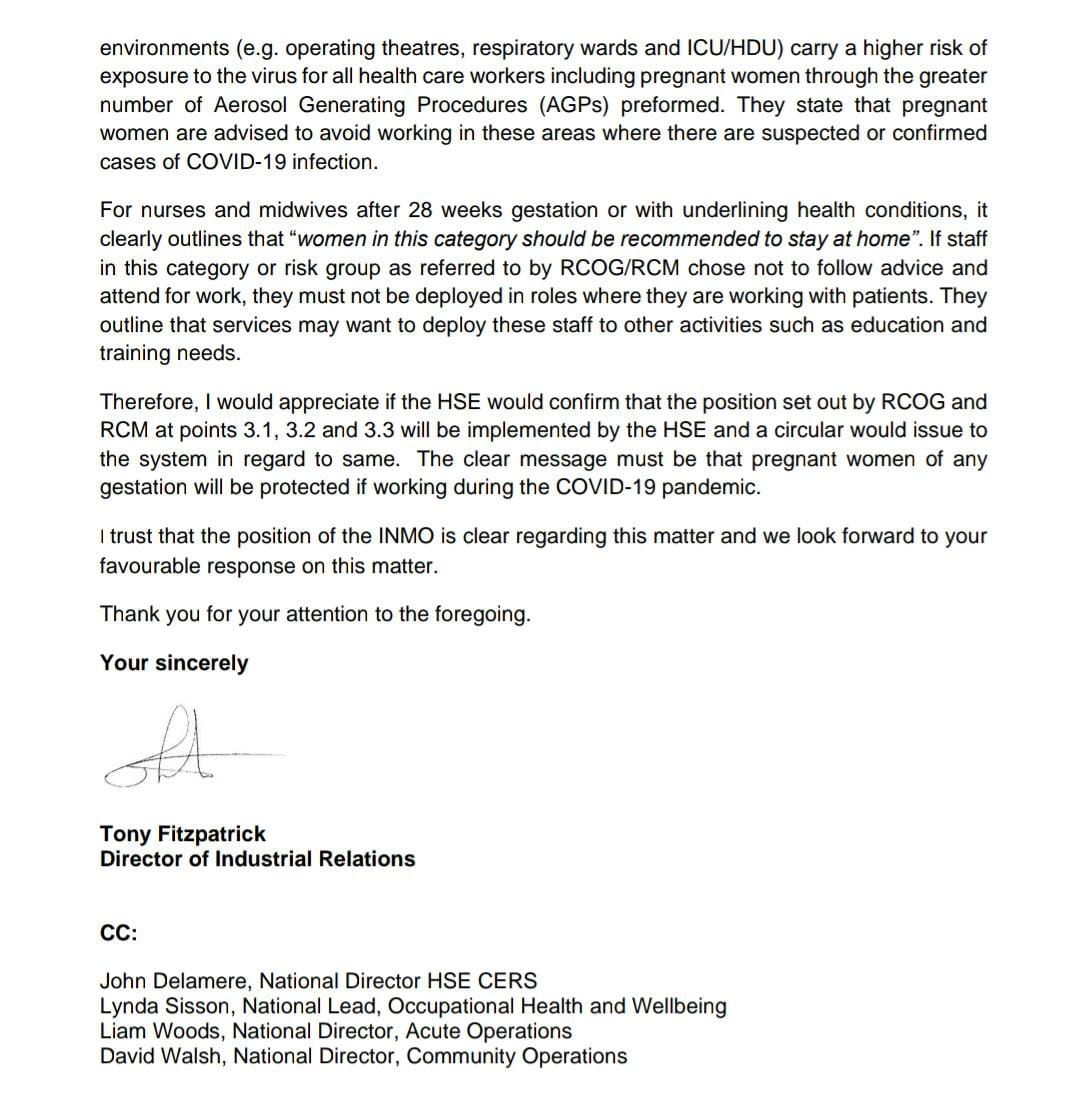 This choice should be respected and supported by their employer and include, for example, offers of homeworking or redeployment to administrative, management or phone-based work.Here's our full letter to the HSE on this. They have not yet agreed to what we've proposed. (4/5)