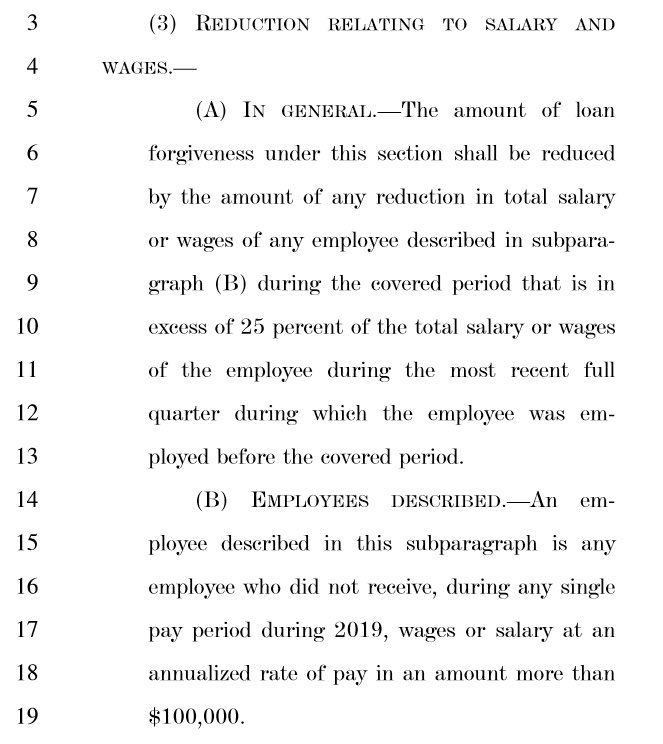 The math is a bit tricky, so I think that’s why many people are not immediately seeing what’s going on here. A covered loan is 2.5x average monthly payroll. The covered period is 8 weeks. Compare the law to Mnuchin.