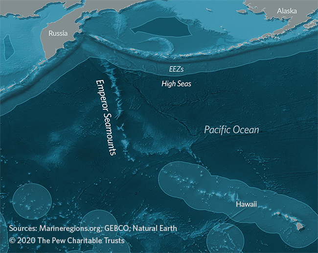  Emperor Seamount Chain is a productive and highly biodiverse series of seamounts in the northwest Pacific.Recent studies show that these seamounts support high levels of species richness and the presence of threatened species, including deep-sea cold-water coral communities.