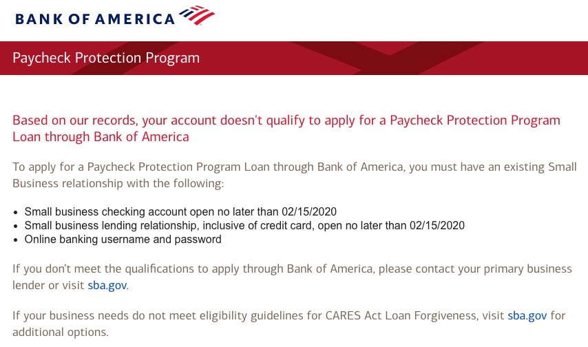 Imagine if Congress, the U.S. Treasury, or Congressional Budget Office put any of the restrictions on #BankOfAmerica for TARP bailouts that #BofA is now placing on small businesses looking for a #PPPloan. Don't tell me we're #InThisTogether with this crap. #COVID19 #shoplocal