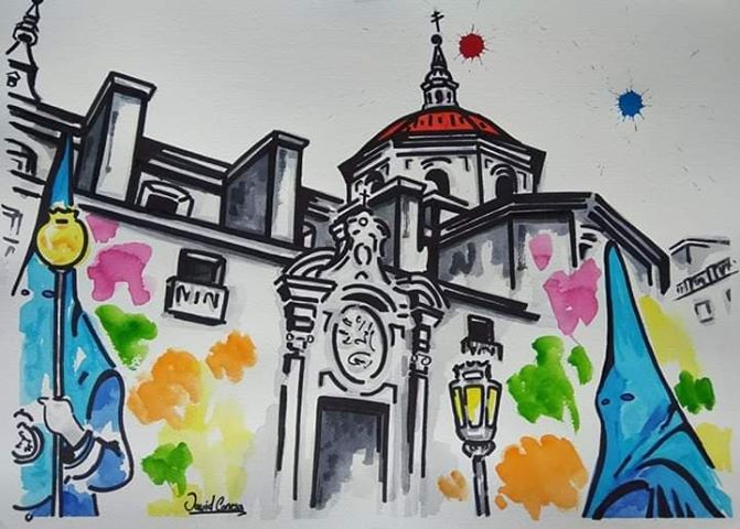 #SOYDELAMPARO | #ViernesdeDolores #ViernesdePasión Cofradía Cristo del Amparo a su paso por la Iglesia de San Nicolás de #Murcia Acuarela de nuestro amigo David Conesa