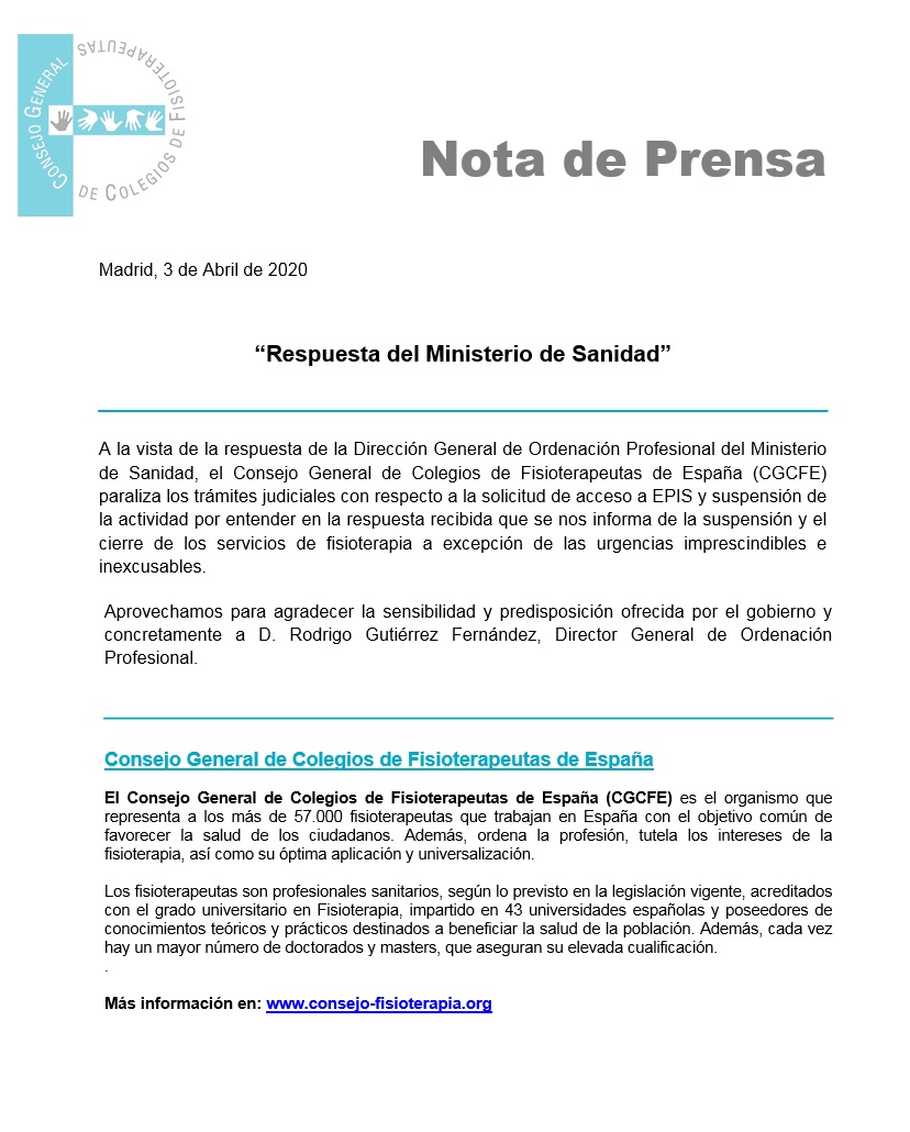 cfisiomad's tweet photo. #ÚltimasNoticias 📢‼️

Respuesta de la DG de Ordenación Profesional del @sanidadgob  al @cgcfe: Se nos informa de la suspensión y el cierre de los servicios de #fisioterapia a excepción de las #urgencias imprescindibles e inexcusables.

Más información ➡️ https://t.co/lTmFsNVnAl https://t.co/vTIJsVIEV0