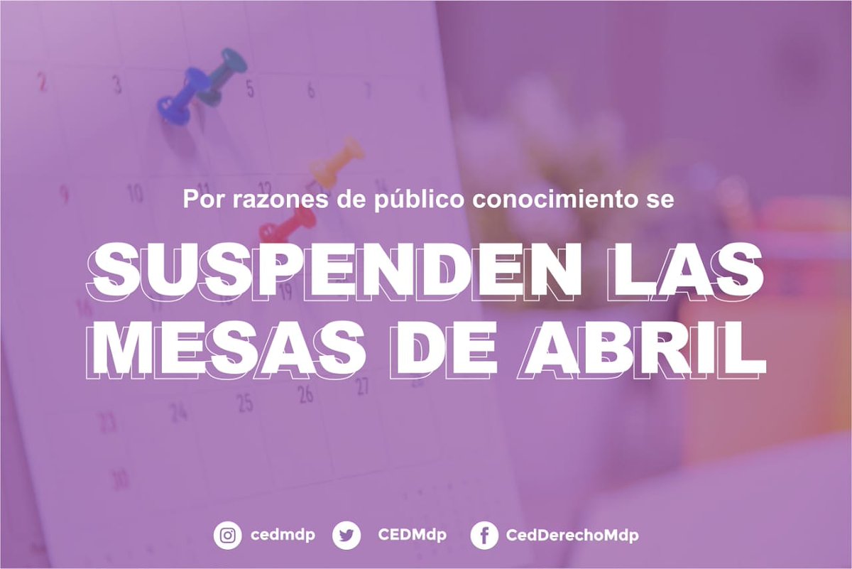 CEDMdp's tweet photo. #MESASLIBRES
Les informamos que las mesas libres del mes de Abril se encuentran suspendidas para prevenir la posibilidad de contagio y propagacion del virus. Saludos! https://t.co/yZUwRkjihn