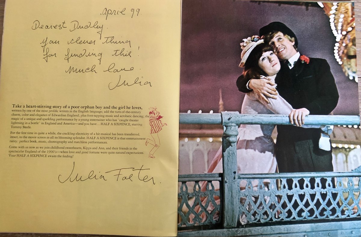 Dudley became friends with  #HalfASixpence's 'absolute sweetheart'  #JuliaFoster, who got the role of Ann after her turn in  #Alfie, in the 1990s when they both had stalls at Lisson Grove antiques market.Will her son  @BenFogle tell her Dudley Howe says hello? #DudleysProgrammes