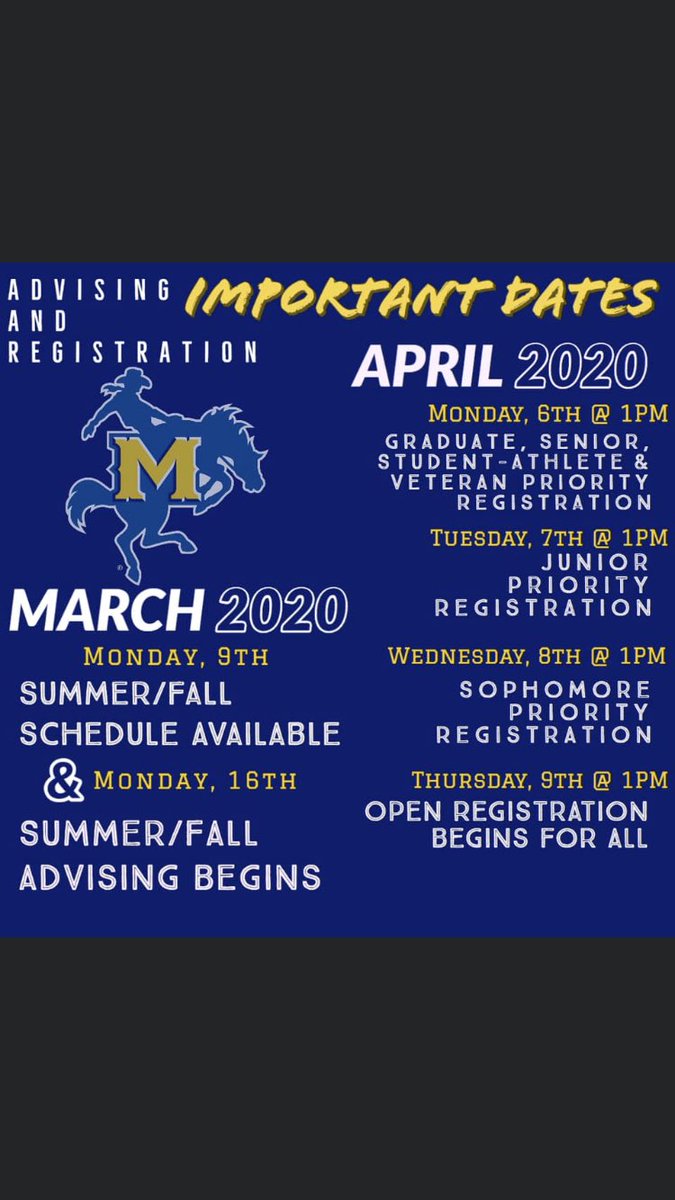 Please Keep these dates and time in your calendar! Very important: On your day of registration please do have all your courses written down and ready to enter. All registration times are set for 1PM... be ready by 12:55 pm. Classes do fill up quickly so be prepared.