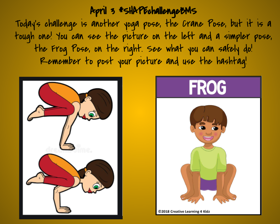 pe_bms's tweet photo. Happy Friday! April 3rd #SHAPEchallengeBMS @BernardMiddle @MsLayton_BMS https://t.co/O3V9ppXKWm