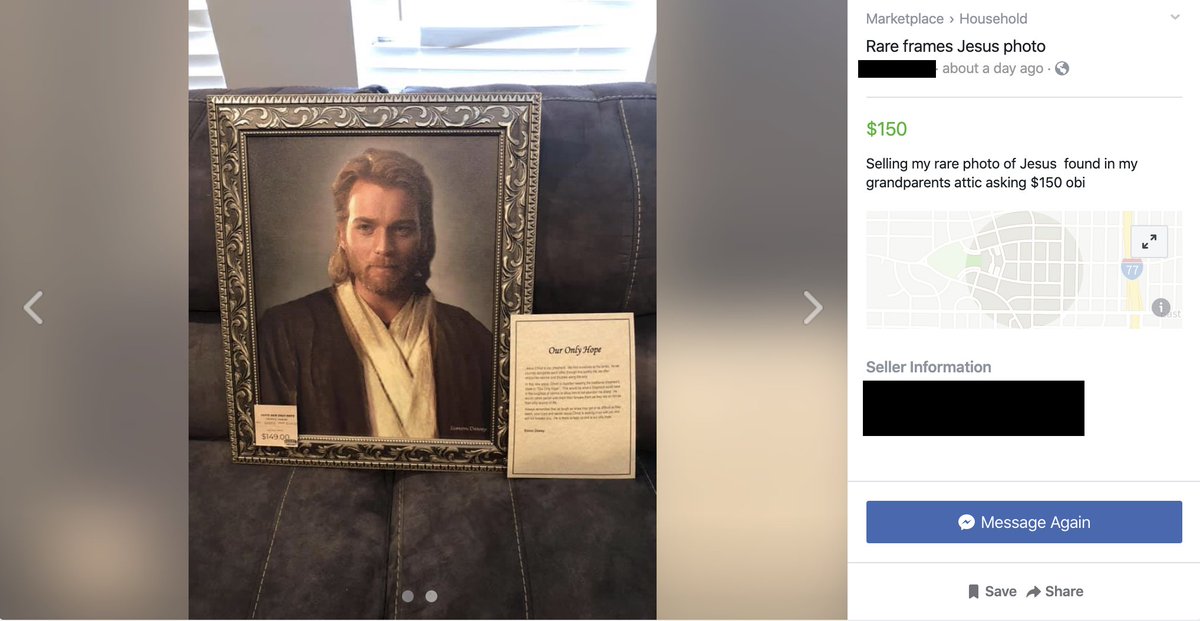 hemantmehta's tweet image. This $150 "rare photo of Jesus" is currently being sold through Facebook Marketplace. 

The seller tells me there have been no serious offers... yet.