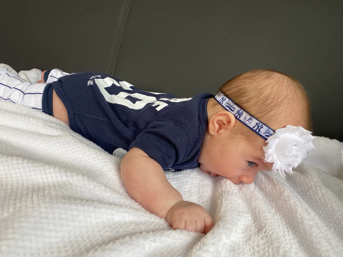 We decided to wear our Yankee onesie today, since Arya will probably outgrow it by the first game ⚾️💙🤍<a href="/Yankees/">New York Yankees</a> <a href="/TheJudge44/">Aaron Judge</a>