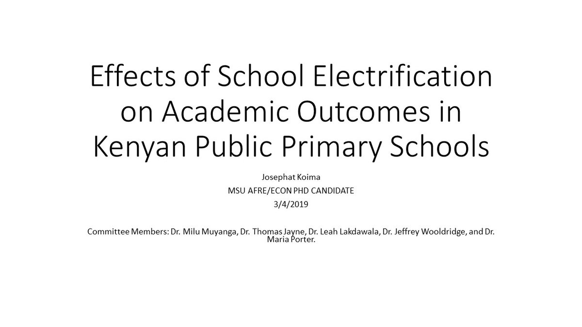 1/ Excited to share my  @Oxford_CSAE conference paper on School Electrification and Academic Outcomes in Kenya  #csae  #econtwitter  #DIYCSAE  #OxCSAE2020 Full paper:  https://custom.cvent.com/4E741122FD8B4A1B97E483EC8BB51CC4/files/jkoimacsae.pdfFollow the thread  @JKoima1