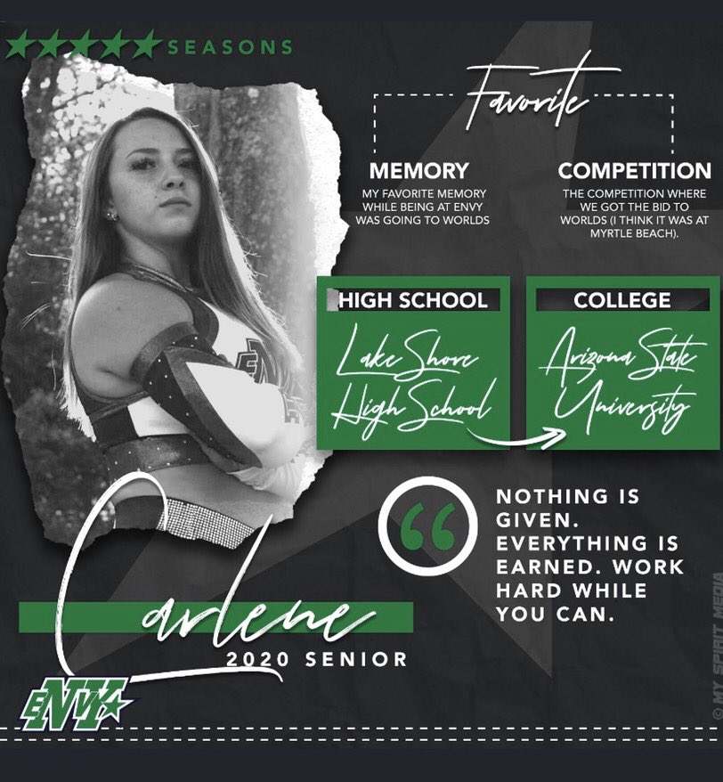 Buffalo_Envy's tweet photo. Today’s senior is Carlene Dils💫She’s extremely dedicated, hardworking, and a positive influence on those around her. Carlene excels both at Envy and school. She’s an outstanding role model and an incredible performer. There’s no limits to what she can do💚💙 https://t.co/jqJ61eJFLm