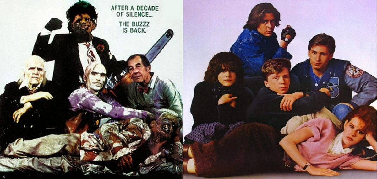 Admittedly, many of us weren't around back then

BUT it never occurred to us that the 1986 Tobe Hooper horror classic Texas Chainsaw Massacre 2 poster was a parody of THE BREAKFAST CLUB poster!