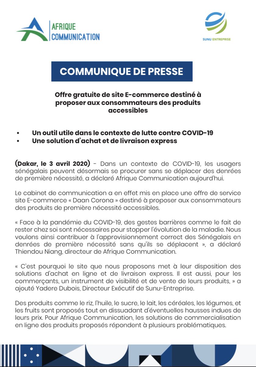 visibilite1's tweet photo. Lutte contre le Corona Virus ➡️ Site E-Commerce Gratuit
#DaanCorona #Afriquecommunication #SunuEntreprise https://t.co/2KJspLW7Mx