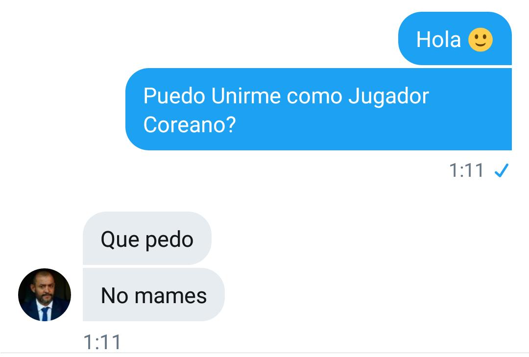 Hola 🙂, Me presento soy el primer coreano del Unifut Ficticio, Por lo cual, Juego de MC y MD, Soy bueno en pases,en velocidad y centros. Me uni al universo con autorización del Merez, que está fue la reacción cuando le dije de unirme 👇