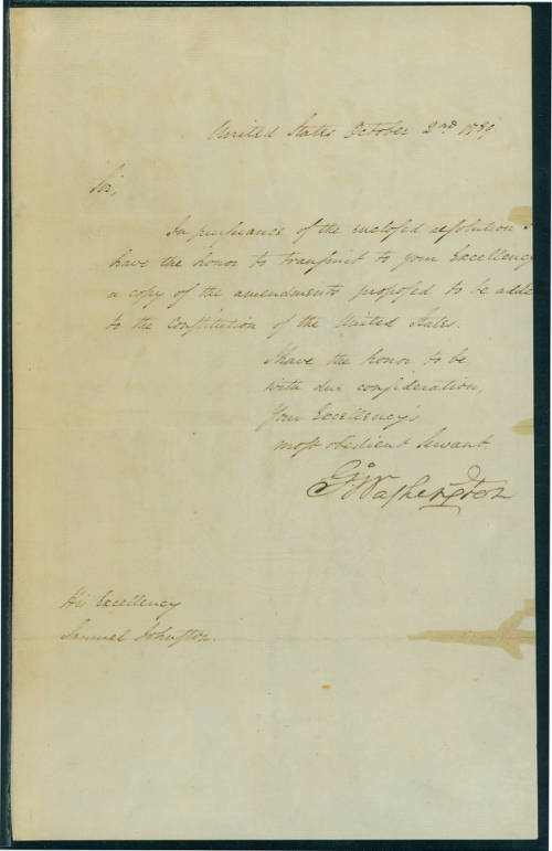 NCArchives's tweet photo. #ArchivesPenPals can sign with a flourish. Our presidential signatures collection comes from NC governors' papers. This letter from George Washington to Samuel Johnston on 10-2-1789 discusses the Bill of Rights and joining the Union. What unique “John Hancocks” have you seen? https://t.co/xO4wxHtwZP