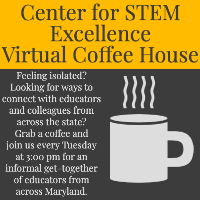 tuSTEMcenter's tweet photo. We're hosting a virtual coffee house! Join us every Tuesday at 3:00 for informal discussions with educators and colleagues across Maryland. Sign up here for Zoom link for first Coffee House on April 7:  https://t.co/PO5qPiri3a

#towsonuniversity #TUproud #TUCSE #distancelearning https://t.co/xMI559y9nF