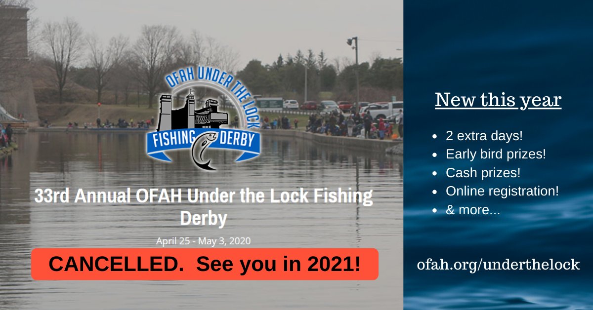 UnderTheLockFD's tweet photo. Unfortunately, this year's derby is cancelled due to the ongoing COVID-19 pandemic.  We will work to make next year's bigger and better to celebrate #fishing in Peterborough! https://t.co/08W5DVWGVj
