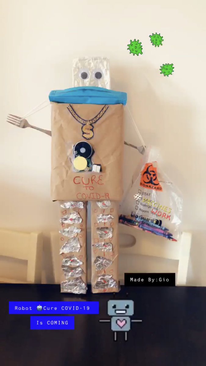 24techteacher's tweet photo. This robot is ready to cure COVID-19! Made by one of my many talented students #robot #cureforcoronavirus #FridayFeeling #craft #HealthcareHeroes @ValleyStreamRWC @VS24District @RWC_Principal https://t.co/KN3E90Neb1