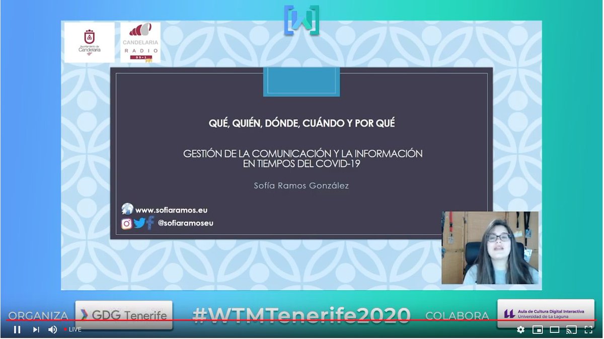 <a href="/sofiaramoseu/">Sofía Ramos G.</a>  continua con el evento de <a href="/WTM_Tenerife/">WTM Tenerife</a> hablado de información en época de crisis, aportando datos realmente interesantes #edu #COVID19 #WTMTenerife2020  
youtube.com/watch?v=zVmTxj…