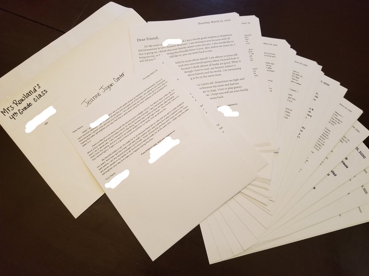 Today we are mailing 100 letters that our 4th graders wrote to seniors living at the Jeanne Jugan Center in KC! Every resident will get a letter. <a href="/hhehornets/">Hawthorn Hill Elementary</a> #MADasHornets #R7proud #MadeinR7