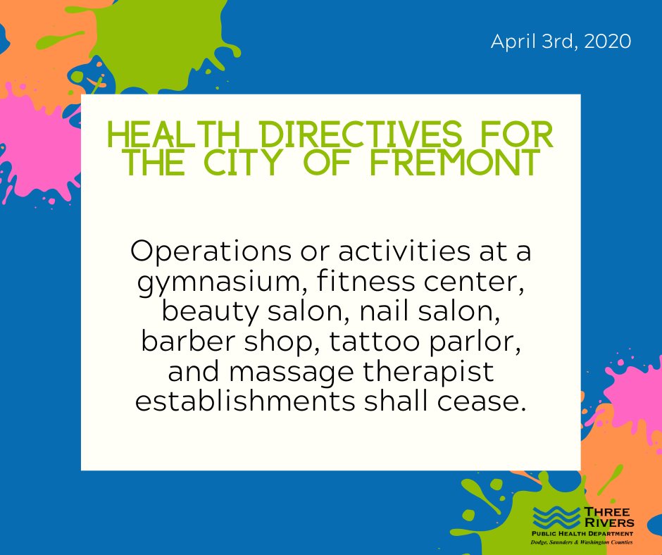 threerivers_ph's tweet photo. Additional Directed Health Measures were implemented for the City of Fremont today. 

This does not apply to any other cities, towns or counties in our area.

#ThreeRiversNotaBank #NECOVID19 #NEDirectedHealthMeasures https://t.co/ysxfeJqwNo