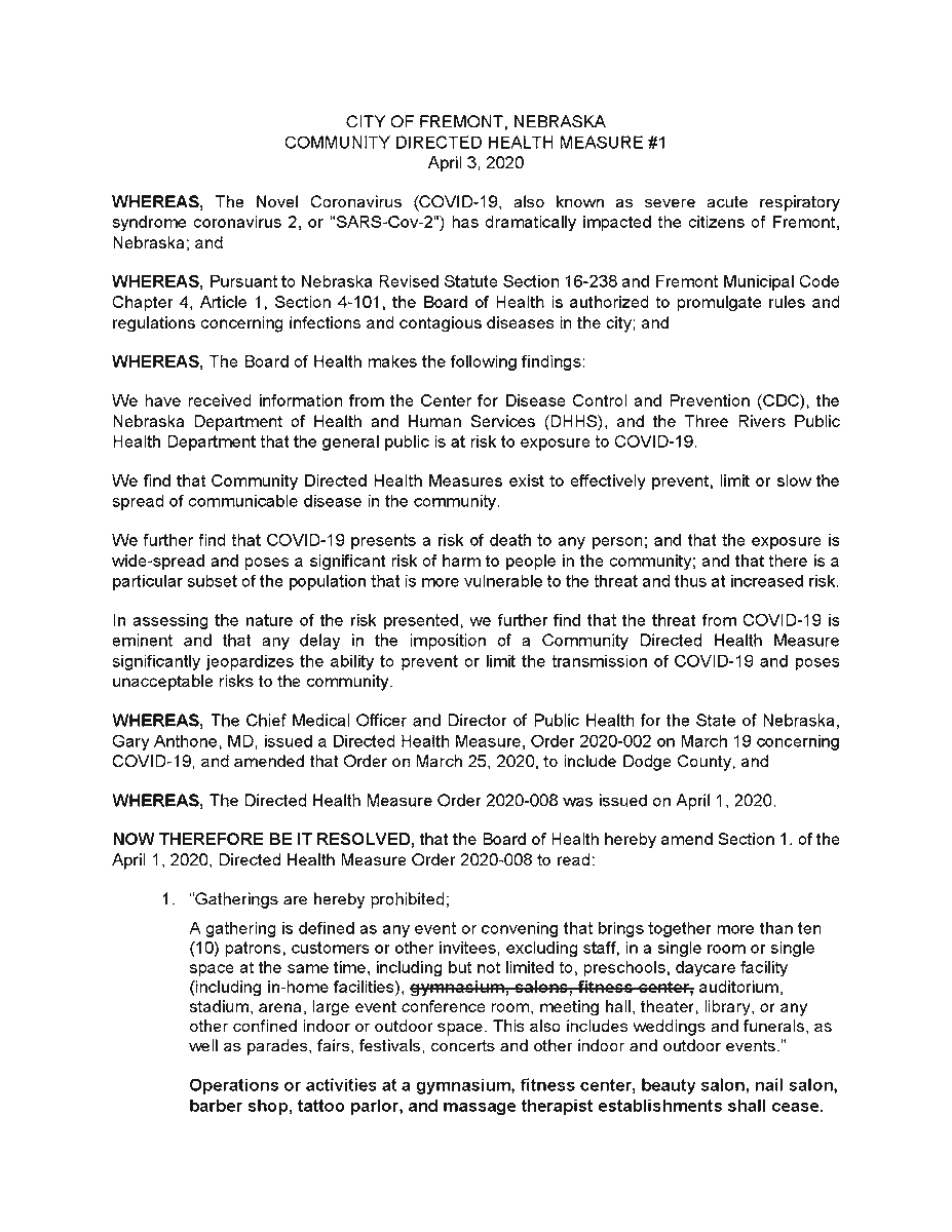 threerivers_ph's tweet photo. Additional Directed Health Measures were implemented for the City of Fremont today. 

This does not apply to any other cities, towns or counties in our area.

#ThreeRiversNotaBank #NECOVID19 #NEDirectedHealthMeasures https://t.co/ysxfeJqwNo